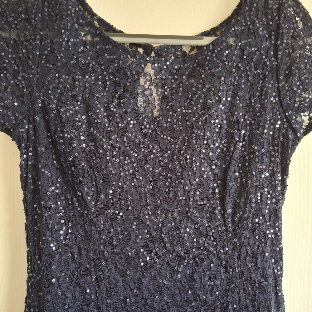 SLNY Navy Sequin Midi Dress - Picture 3 of 16